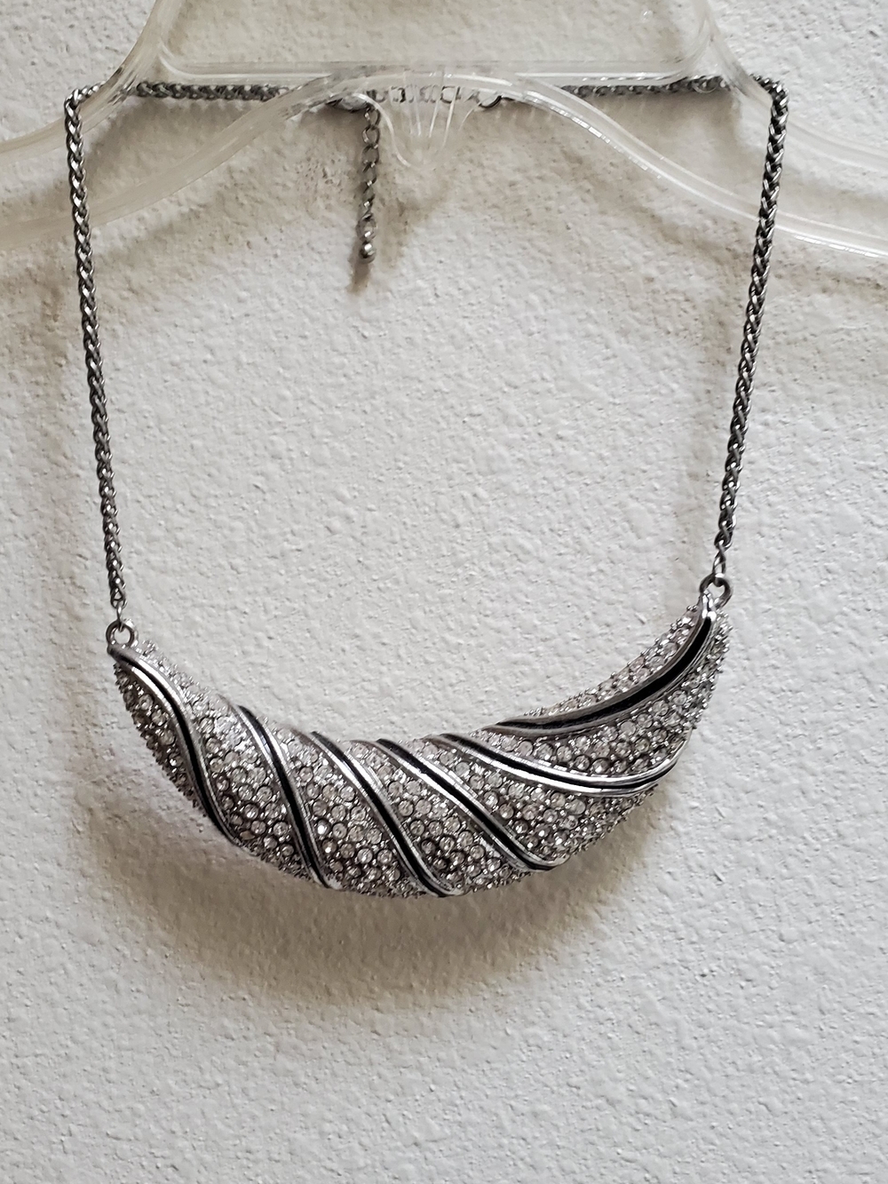 Crystal Pave Curved Statement Necklace - Silver